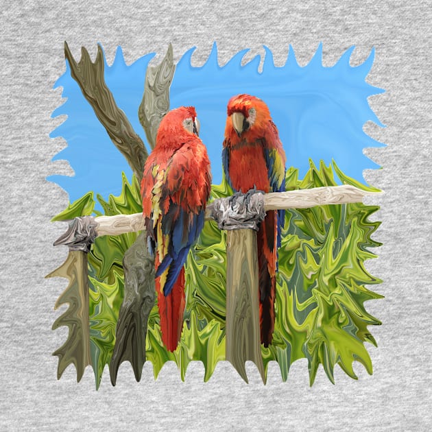 Scarlet Macaw Parrots Perching by distortionart